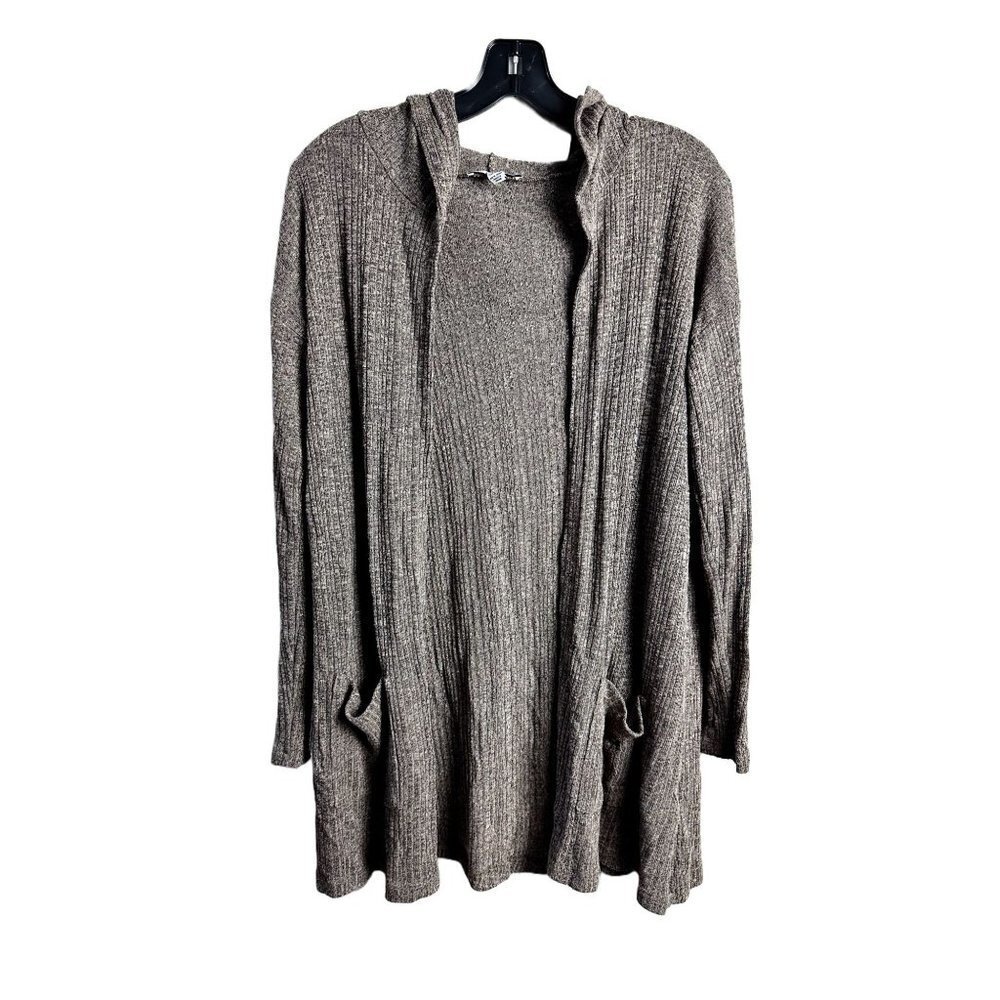 American Eagle Heathered Open Front Hooded Cardigan Pockets Brown Womens XS/S